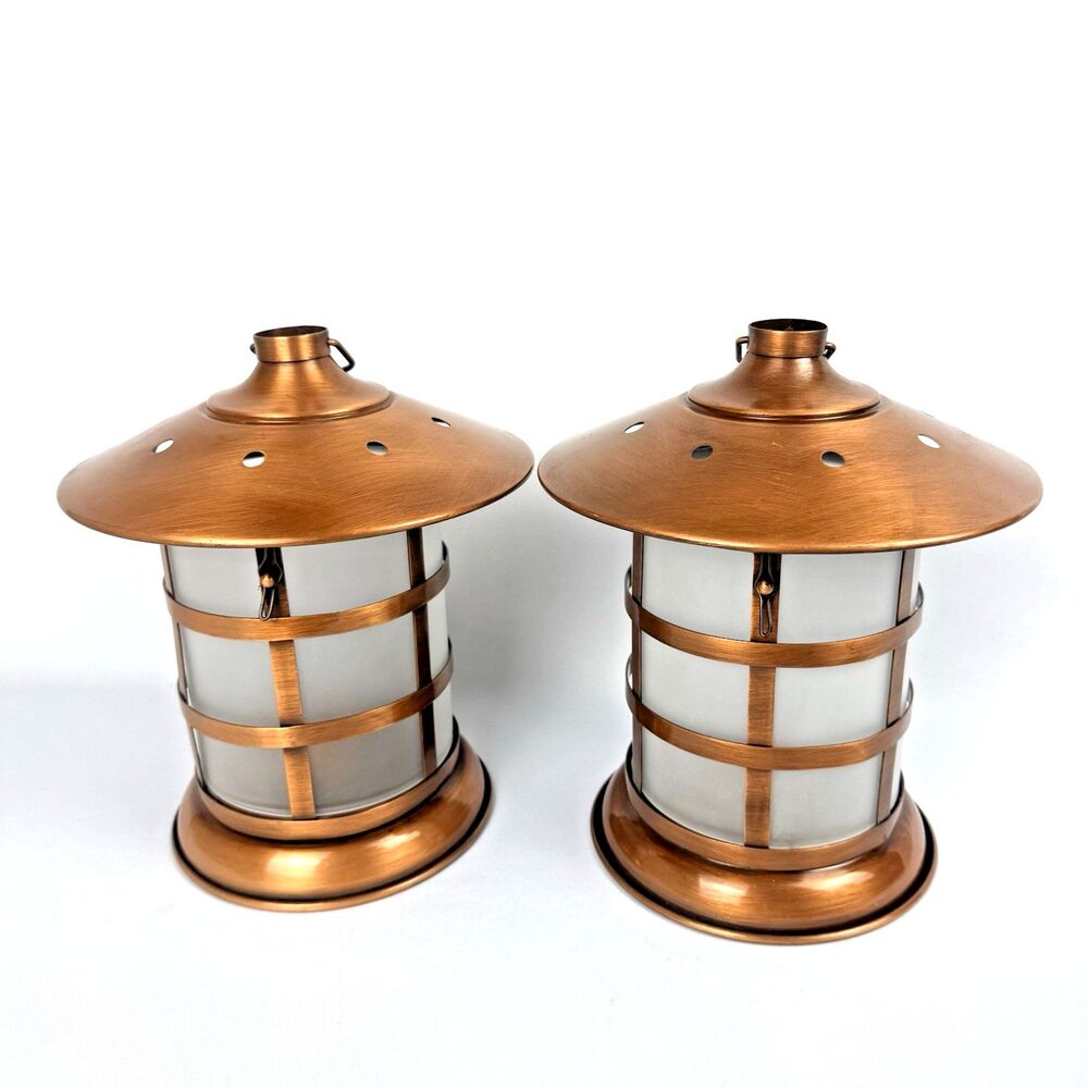 Vintage Linens N Things Copper Candle Lanterns Frosted Glass Set of 2 , 1 NWT
